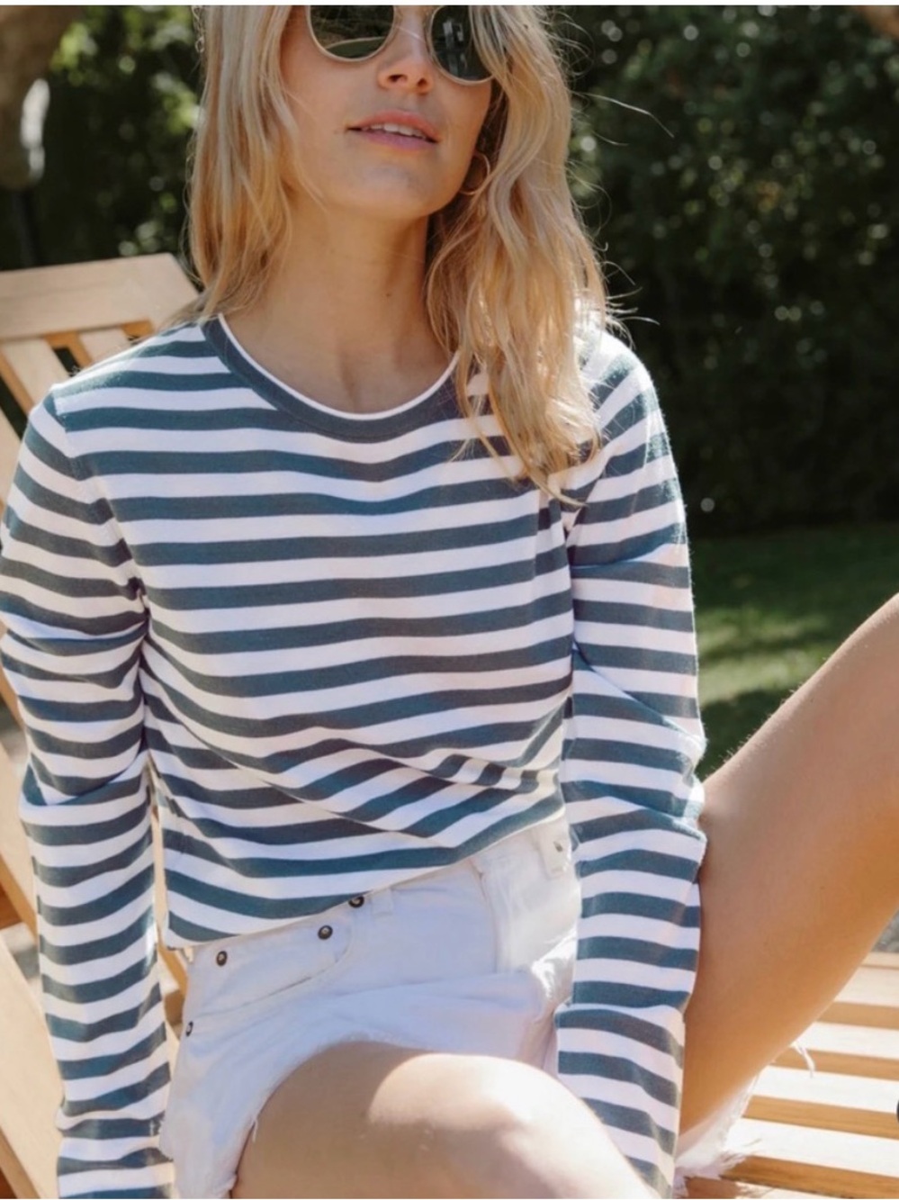Jenni Kayne Mercer Merino Wool Striped Crewneck Long Sleeve Sweater Top Luxury S